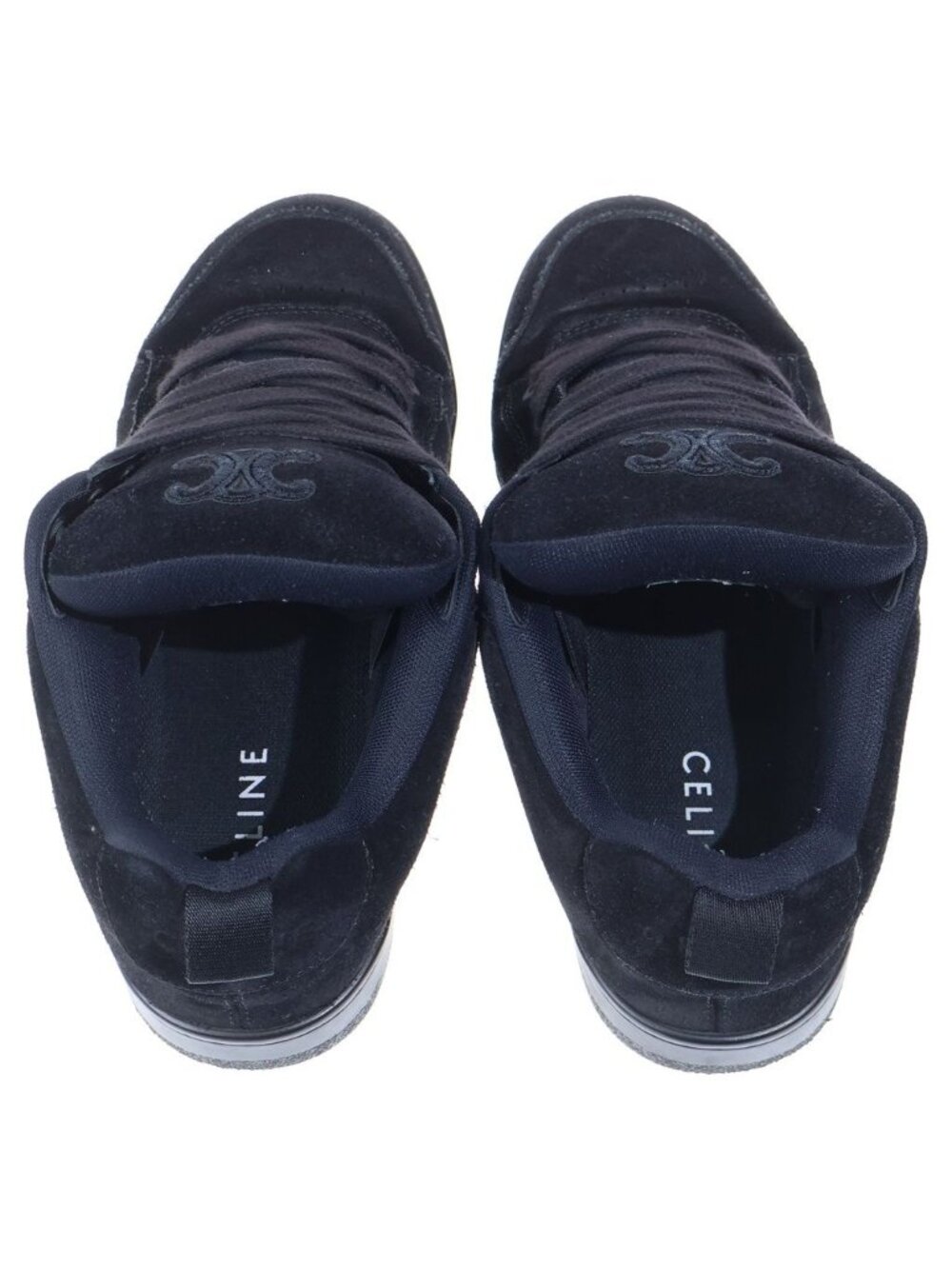 Celine Triomphe Huntington Suede Lace Up Low Cut Sneakers Black - Picture 4 of 6